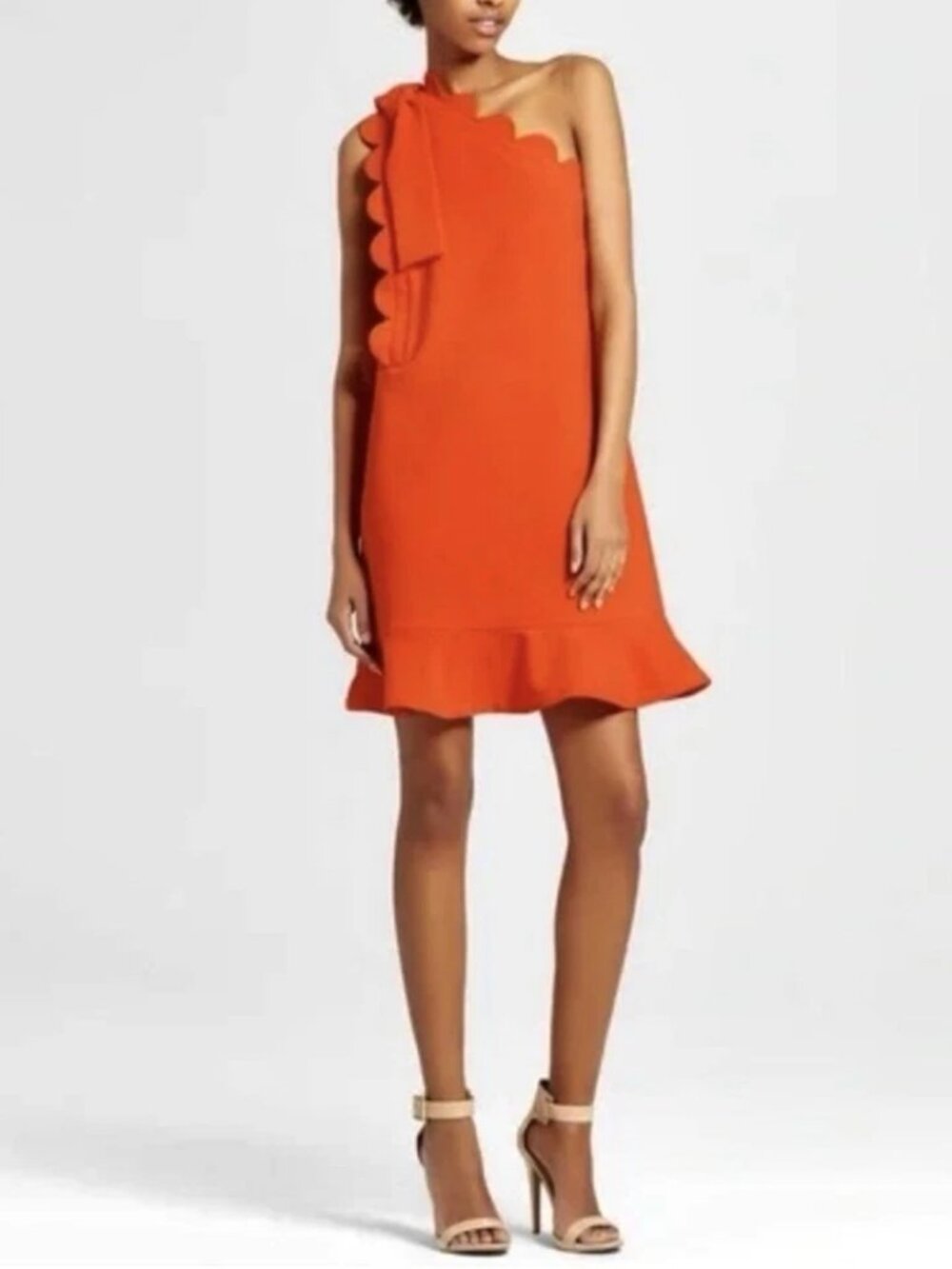 Victoria Beckham Target Sunset Orange Scalloped Dress Sz S Feminine Coquette
